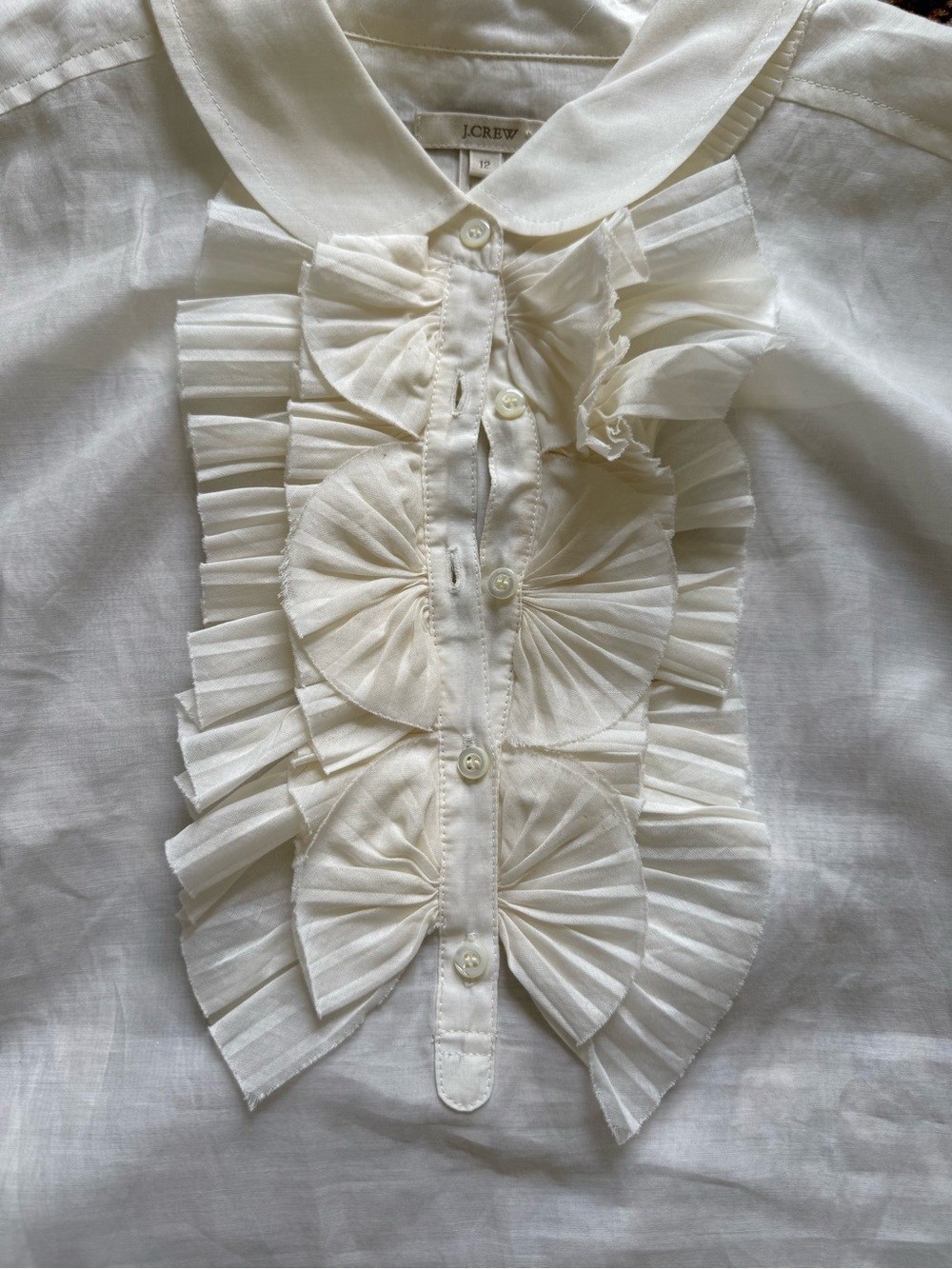 J.Crew Cream Button-Front Ruffle Blouse